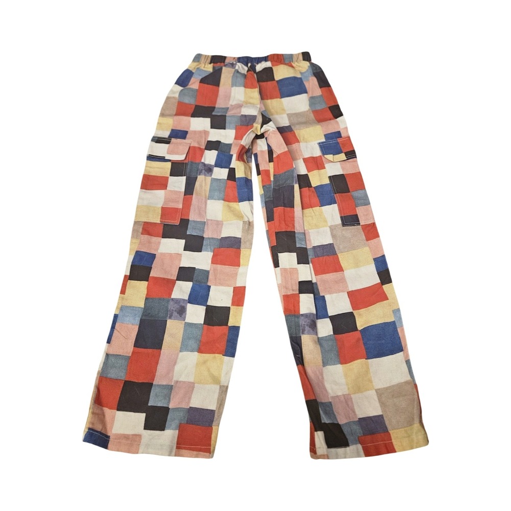 SM Wardrobe Womens Patchwork Cargo Pants Multicolor Geometric Wide Leg Size M